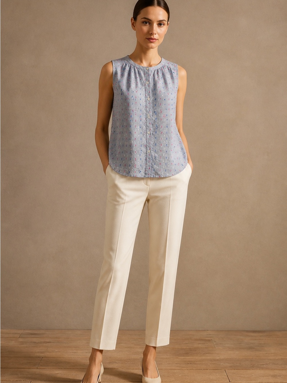 Loft Shimmer Clip-Dot Sleeveless Shirt